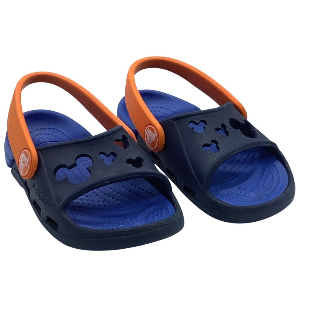Crocs Disney Mickey Mouse Ears Navy Blue Orange Sandals Kids Size 6/7‎ Comfort